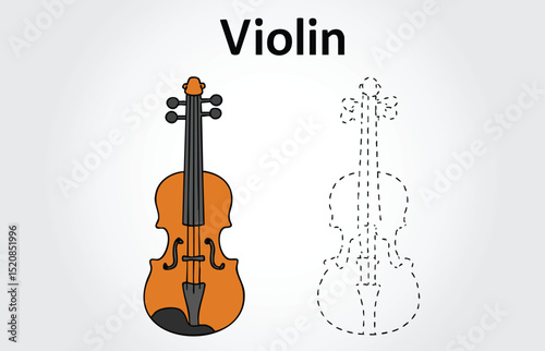 Kids book Violin Tracing illustration template

