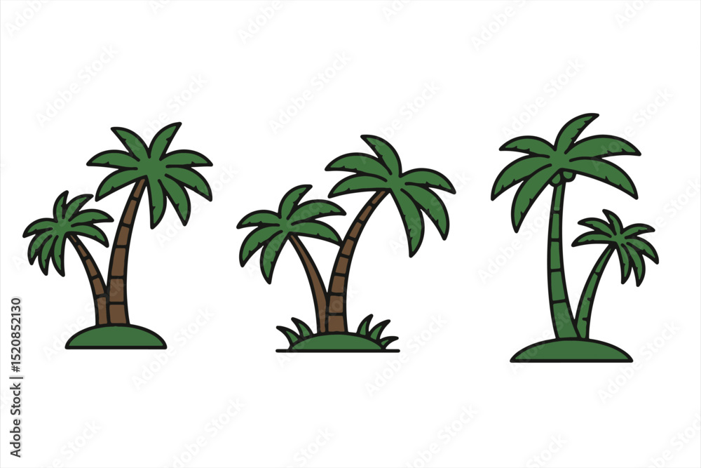 Obraz premium Three palm tree icons set ona white background.