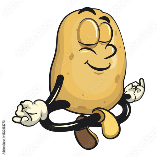 cute cartoon potato mascot vector meditating, happy smiling character isolated on transparent background, work of hand drawn