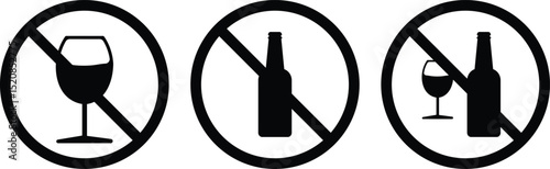 no alcohol, no wine, no beer, No alcohol vector icon. Set of no alcohol vector signs. Do not drink alcohol in this area. No drink vector illustration.
