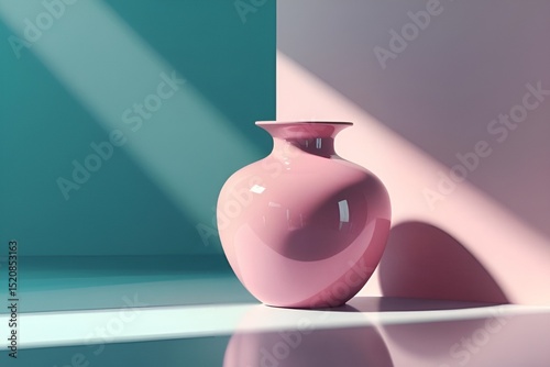 Glossy Pink Vase on Teal Background – Minimalist Interior Design Aesthetic