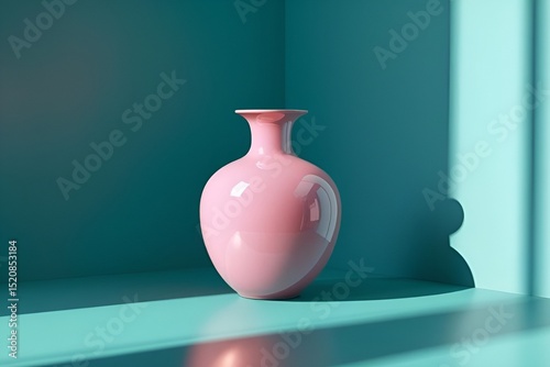 Glossy Pink Vase on Teal Background – Minimalist Interior Design Aesthetic