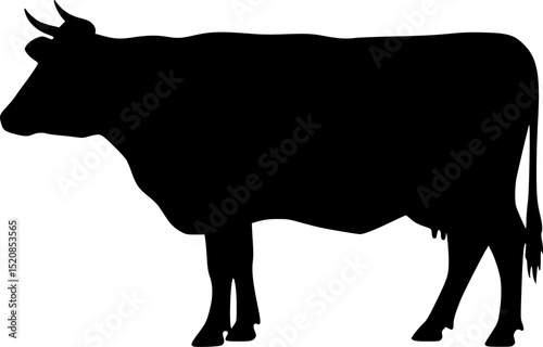 cow, silhouette, black and white, minimalist, vector illustration