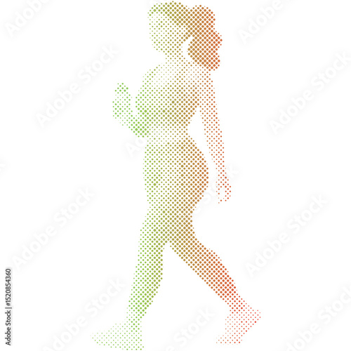 Halftone dots pattern of an overweight woman boxing exercises workout