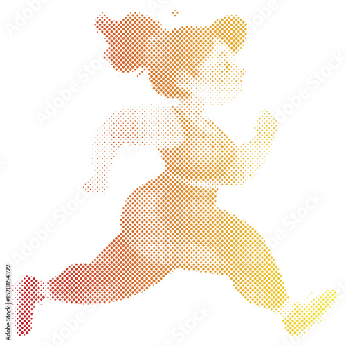Halftone dots pattern of an overweight woman boxing exercises workout
