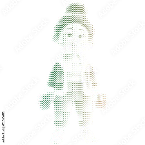Halftone dots pattern of an overweight woman boxing exercises workout