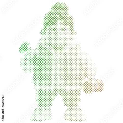 Halftone dots pattern of an overweight woman boxing exercises workout