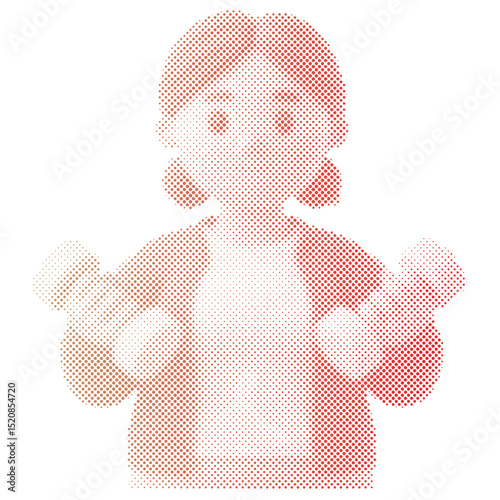 Halftone dots pattern of an overweight woman boxing exercises workout