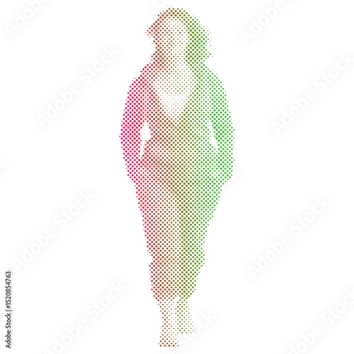 Halftone dots pattern of an overweight woman boxing exercises workout