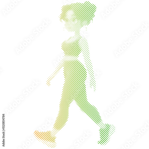 Halftone dots pattern of an overweight woman boxing exercises workout