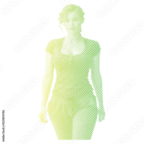 Halftone dots pattern of an overweight woman boxing exercises workout