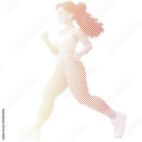 Halftone dots pattern of an overweight woman boxing exercises workout