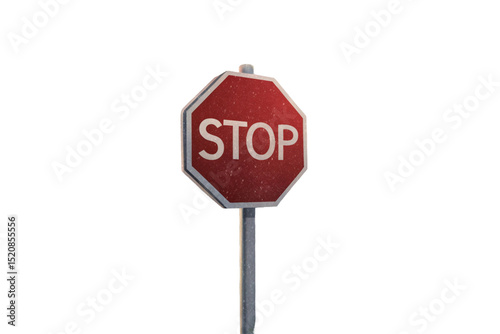 Red octagonal stop sign symbol isolated on white background for road traffic warning