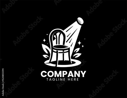 Spotlighted Chair Empty Stage Dramatic Ambiance Vector Logo Design