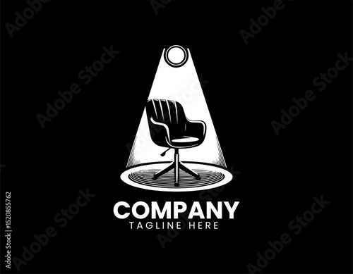 Spotlighted Chair Empty Stage Dramatic Ambiance Vector Logo Design