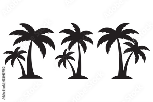Three palm tree icons set ona  white background.
