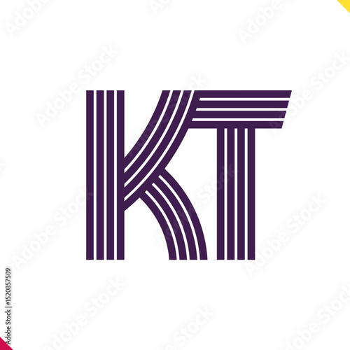 Parallel line monogram initial logo, combination of letter K and T. Best for name abbreviation.