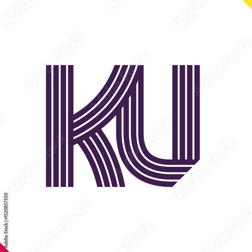 Parallel line monogram initial logo, combination of letter K and U. Best for name abbreviation.