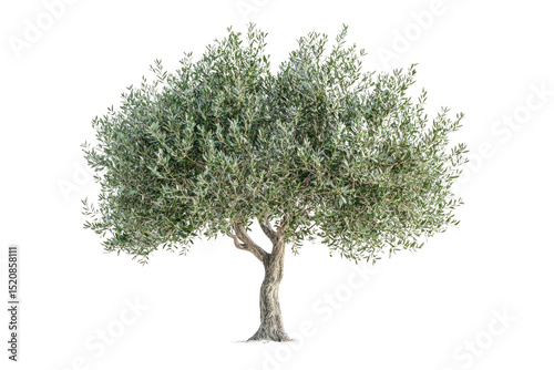 A majestic olive tree, isolated on a transparent background, showcasing its lush foliage and gnarled trunk background removed