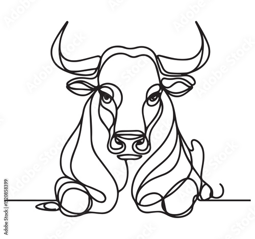 Continuous Line Drawing of a Bull Head and Shoulders Minimalist Animal Outline Art