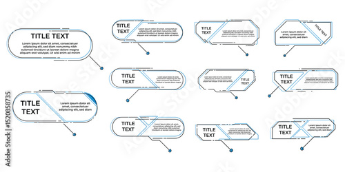 Modern callout titles set, blue accent, geometric frame, text box, minimal design, isolated on white
