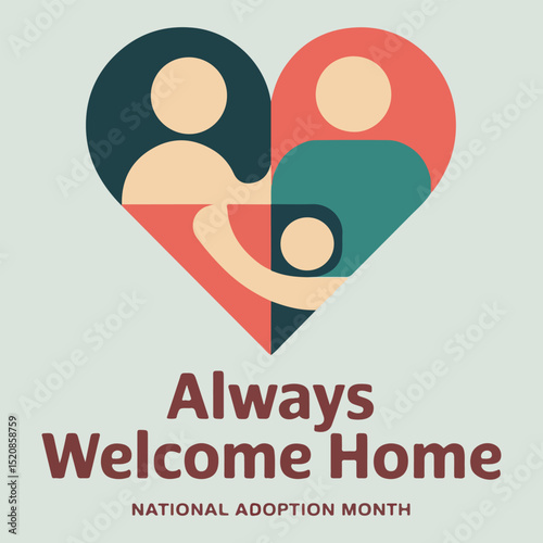 Print “National Adoption Month Vector Illustration Set – Solid Color Designs with No Gradients or Images”  