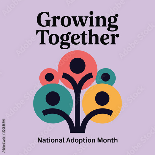 Print “National Adoption Month Vector Illustration Set – Solid Color Designs with No Gradients or Images”  