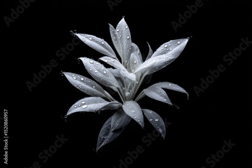 Artistic white splash resembling abstract plant leaves, isolated over black background, perfect for modern minimal poster design or digital artwork

