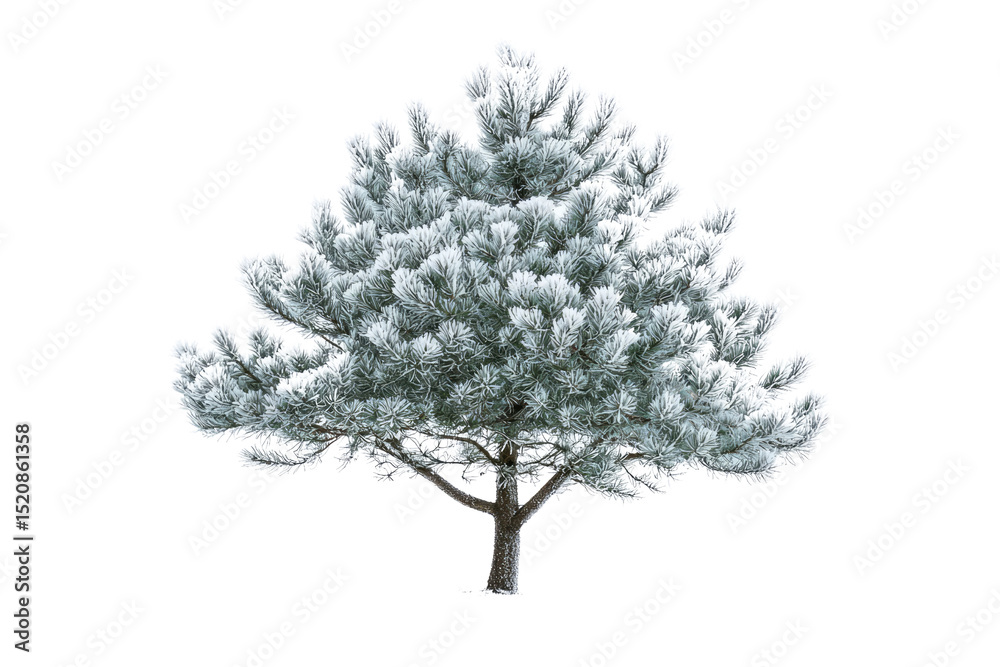 Fototapeta premium A snow-covered pine tree, isolated on a transparent background, showcasing winter's beauty background removed