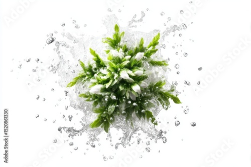 White splash art mimicking a delicate plant form, isolated over white background, modern organic element for home decor, branding, or design assets
