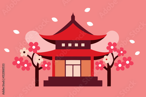vector illustration of japanese garden
