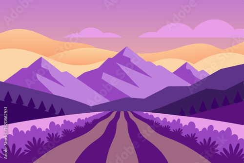 Winter mountain landscape with snowy peaks, blue sky, and morning mist