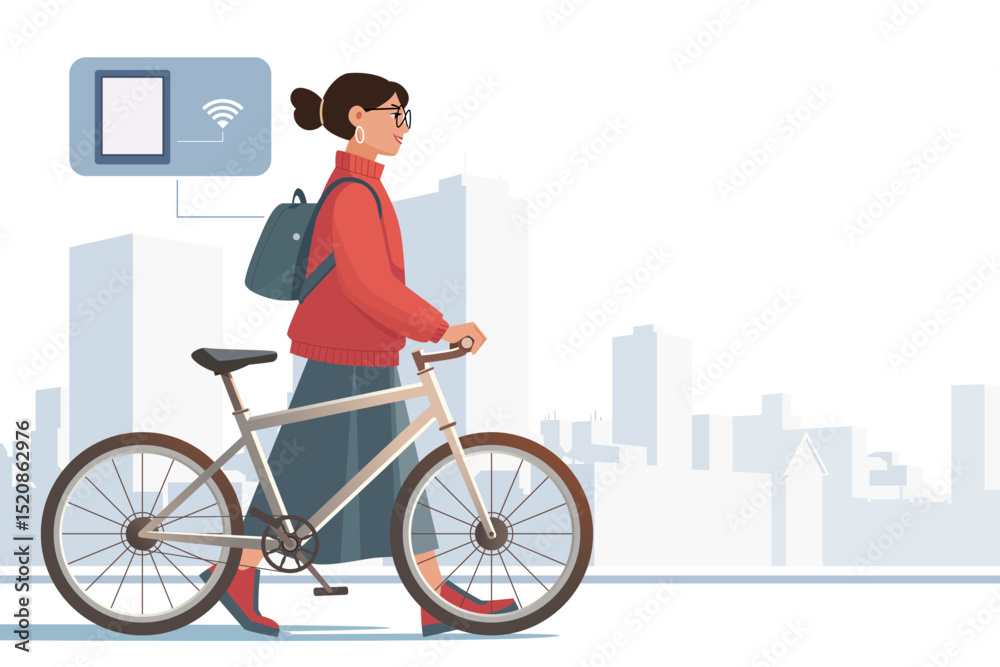 Fototapeta premium Digital Nomad Exploring a New City with Laptop and Backpack