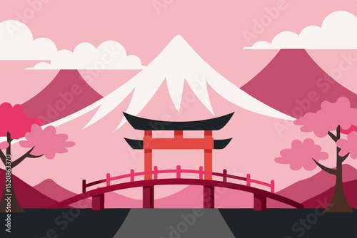 vector illustration of japanese garden