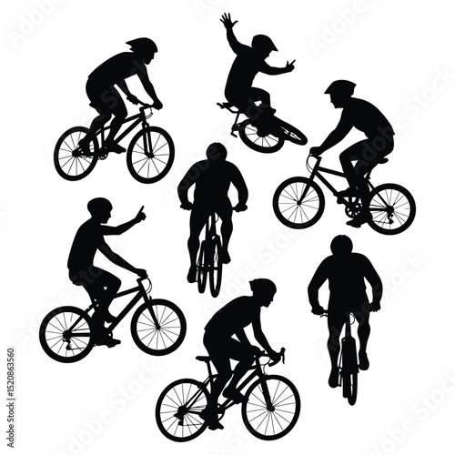 Cyclist Vector Silhouettes Set on White Background