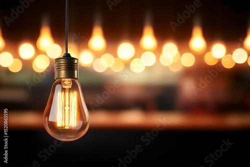 Illuminating vintage light bulb creates cozy ambiance for patrons in a charming  close-up photography inspiration