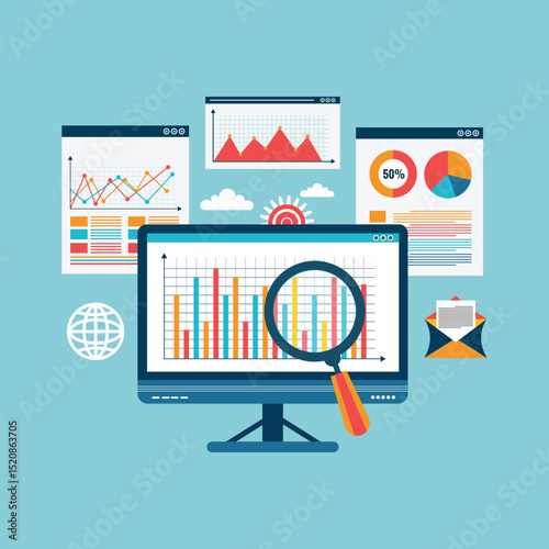 Business analytics and monitoring investment and finance report graph on monitor concept
