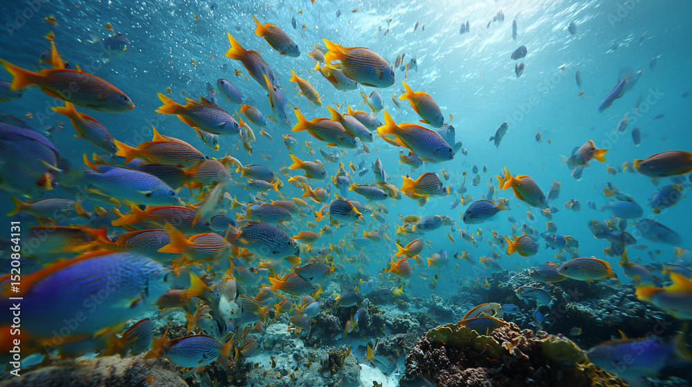 Naklejka premium Exploring Vibrant Marine Life: Underwater Photography of Tropical Fish and Coral Reefs