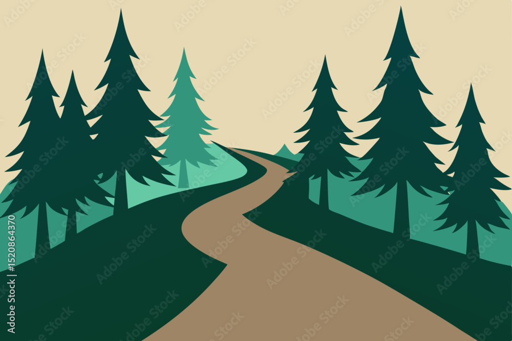 Obraz premium Christmas winter forest landscape vector illustration with snow-covered trees
