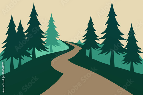 Christmas winter forest landscape vector illustration with snow-covered trees
