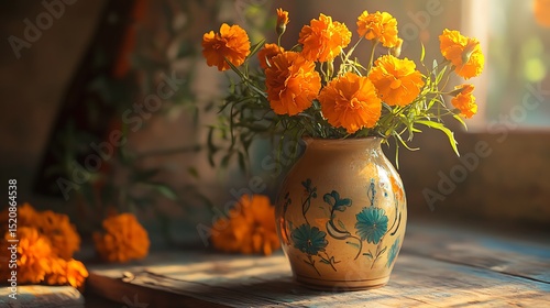 Wallpaper Mural Arranging Orange Flowers in Vase on Wooden Table Torontodigital.ca
