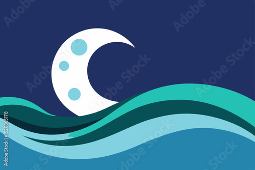 Abstract blue ocean waves under a moonlit sky, featuring a dynamic curve pattern with subtle hints of nature's summer splash