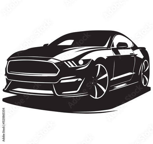 Dynamic Black and White Muscle Car Vector Illustration Automotive Line Art