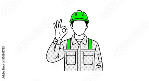 Construction Worker Giving Okay Sign Safety, Approval, and Job Well Done Illustration
