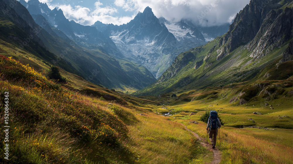 Fototapeta premium Breathtaking Mountain Adventure: Hiking, Trekking & Exploring Scenic Landscapes for Nature Lovers