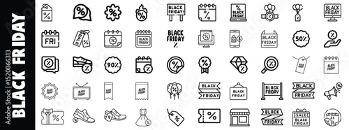 Black friday sale icons shopping discount percentage offers