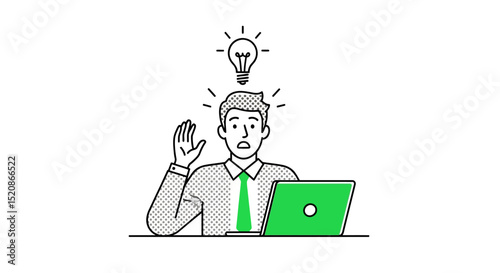 Sudden Idea Businessman Laptop Inspiration Lightbulb