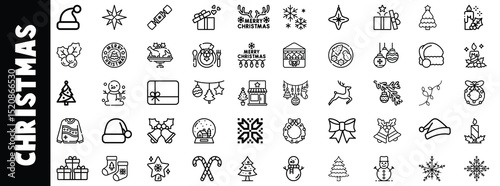 Merry christmas icon set festive holiday symbols