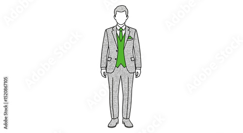 Stylish Grey Suit with Lime Green Vest Men's Fashion Illustration