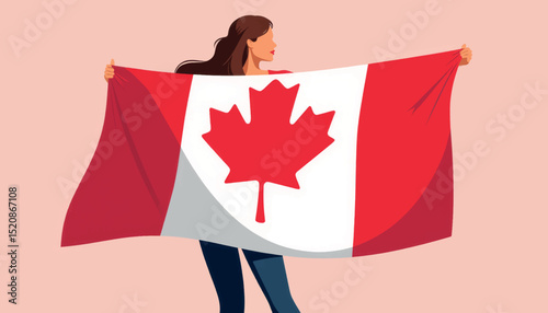 Woman proudly holding Canada flag, national pride and celebration